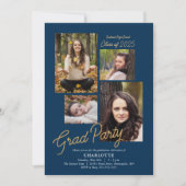 Invitation Budget Photo Collage Bleu foncé Parti de graduatio (Devant)