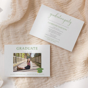 Invitation Budget Photo Graduation Party Green & White