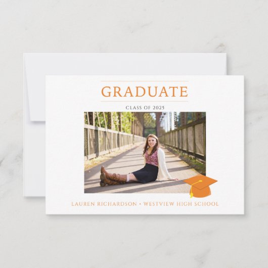 Invitation Budget Photo Graduation Party Orange & White (Devant)