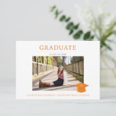 Invitation Budget Photo Graduation Party Orange & White (Debout devant)