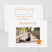 Invitation Budget Photo Graduation Party Orange & White (Devant / Derrière)