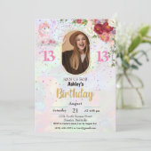 Invitation BUDGET Pink Photo 13e anniversaire (Debout devant)