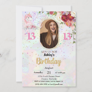 Invitation BUDGET Pink Photo 13e anniversaire
