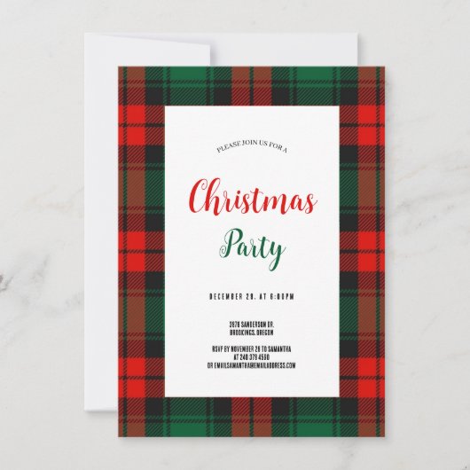 Invitation Budget Plaid Retro Script rouge et vert Noël (Devant)