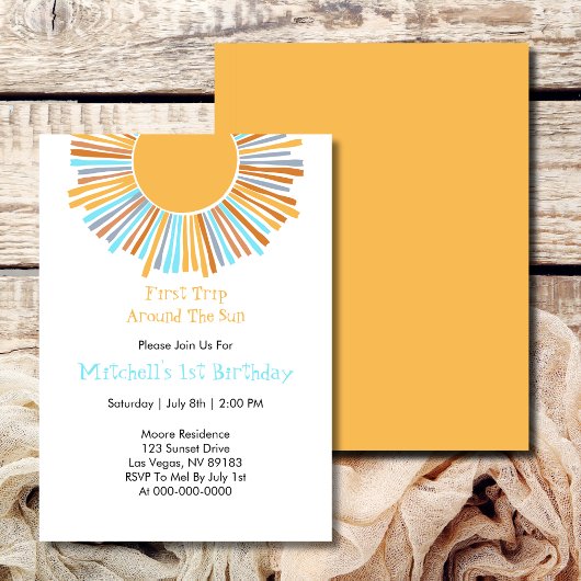 Invitation Budget Premier Voyage Autour Du Soleil Retro Boho