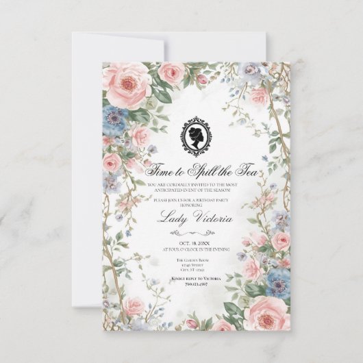 Invitation Budget Purple Florals Bridgerton Birthday Party (Devant)