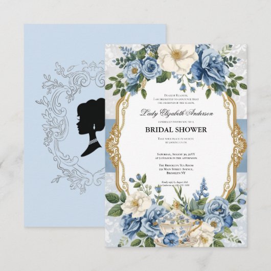 Invitation Budget purple Florals Bridgerton Bridal Shower (Devant / Derrière)