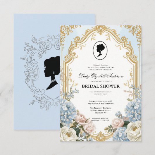 Invitation Budget purple Florals Bridgerton Bridal Shower (Devant / Derrière)