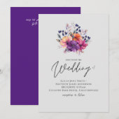 Invitation BUDGET Purple Orange Floral Mariage Inviter (Devant / Derrière)