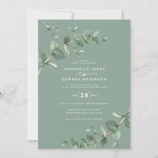Invitation Budget QR code Aquarelle Eucalyptus vert sauge (Devant)