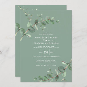 Invitation Budget QR code Aquarelle Eucalyptus vert sauge