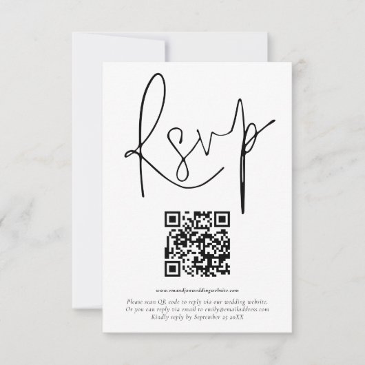 Invitation Budget QR Code de mariage de script RSVP (Devant)