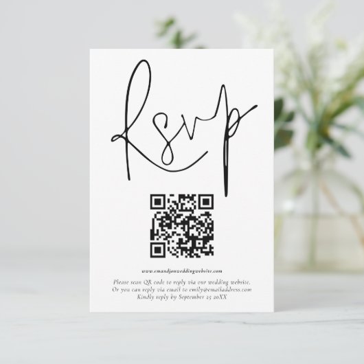 Invitation Budget QR Code de mariage de script RSVP (Debout devant)