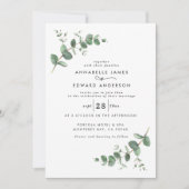 Invitation Budget QR code marine bleu simple feuille Eucalypt (Devant)