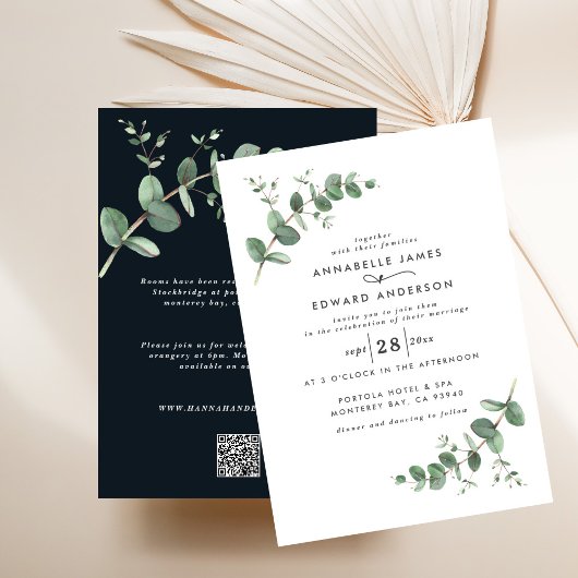 Invitation Budget QR code noir simple élégant Eucalyptus