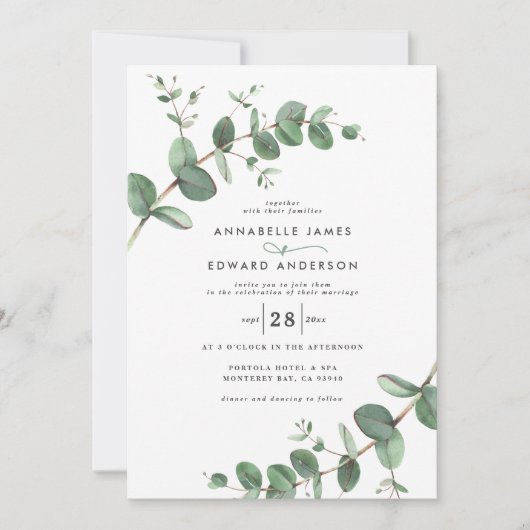 Invitation Budget QR code Watercolor Eucalyptus botanique Inv (Devant)