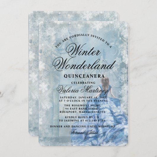 Invitation Budget Quinceanera Winter Wonderland Princesse (Devant / Derrière)