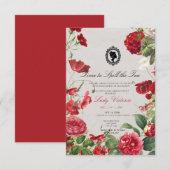 Invitation Budget Red Florals Bridgerton Birthday Party (Devant / Derrière)
