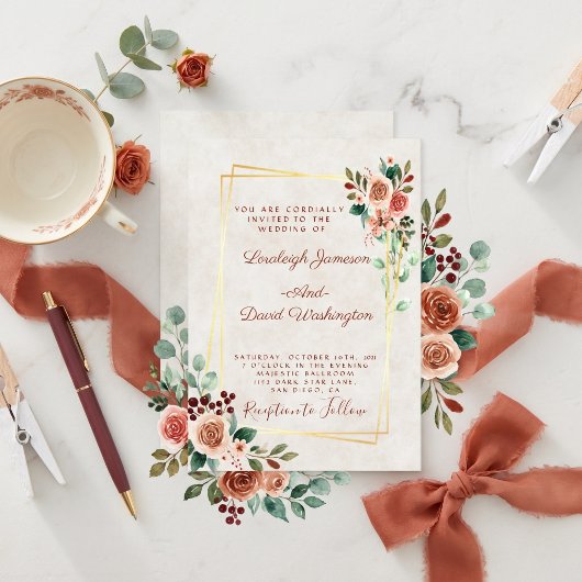 Invitation Budget Rose et or mariage élégant 