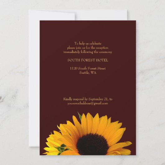 Invitation Budget Rustic Automne Mariage de tournesol (Dos)