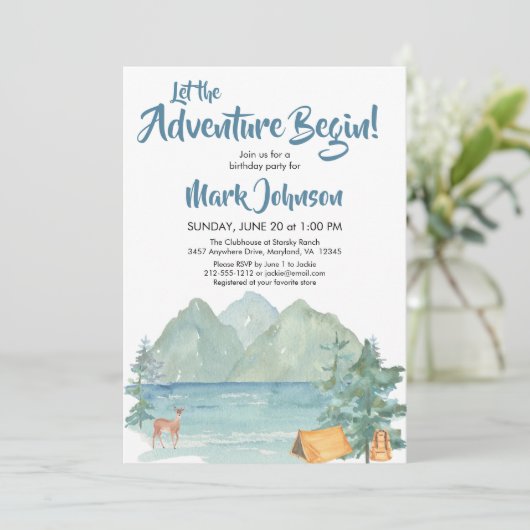 Invitation Budget Rustic Mountains Aventure Anniversaire (Debout devant)