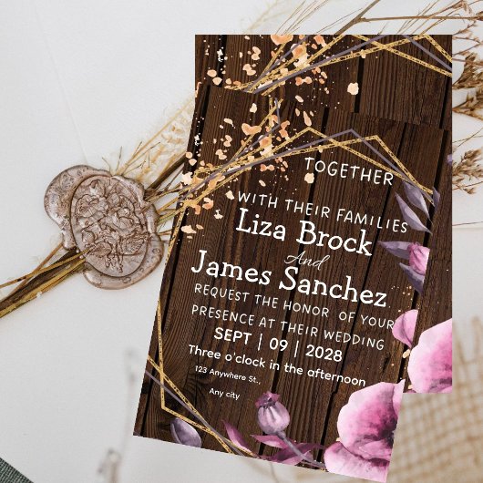 Invitation Budget Rustic Wood Background Wedding