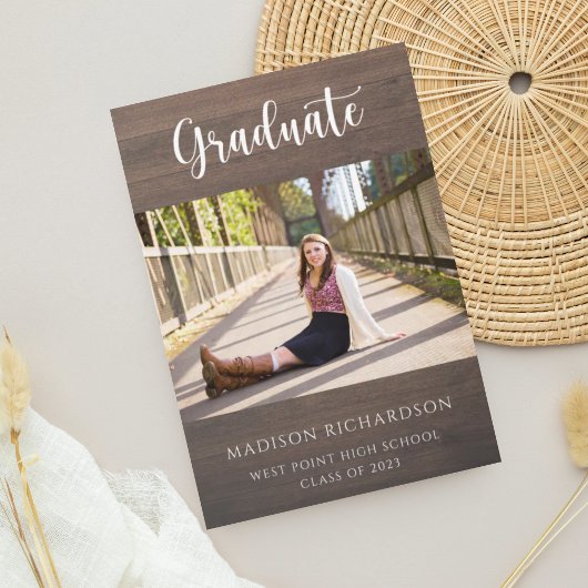 Invitation Budget Rustic Wood Grain Photo Graduation