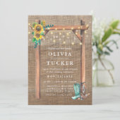 Invitation Budget Rustique Burlap Wood Sunflower Mariage Invi (Debout devant)