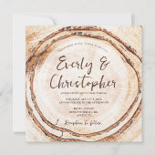Invitation Budget Rustique Mariage coupe bois tranche personn (Devant)