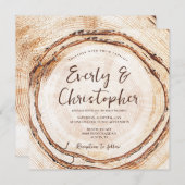 Invitation Budget Rustique Mariage coupe bois tranche personn (Devant / Derrière)