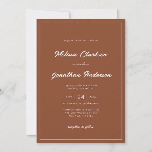Invitation Budget Rustique Terracotta Photo QR Code Mariage (Devant)