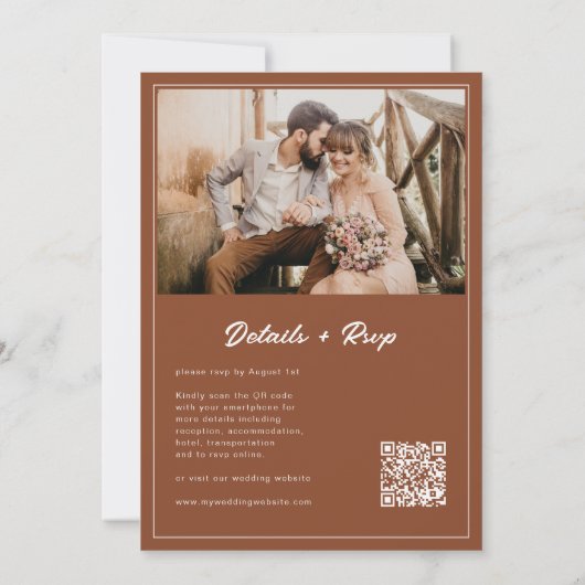 Invitation Budget Rustique Terracotta Photo QR Code Mariage (Dos)