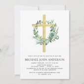 Invitation Budget Sage Eucalyptus Baptême Verdure Wreath (Devant)
