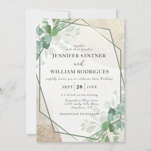Invitation Budget Sage vert Eucalyptus Mariage de verdure (Devant)