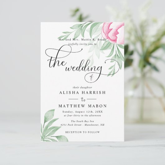 Invitation Budget Simple Eucalyptus Feuille Mariage vert (Debout devant)