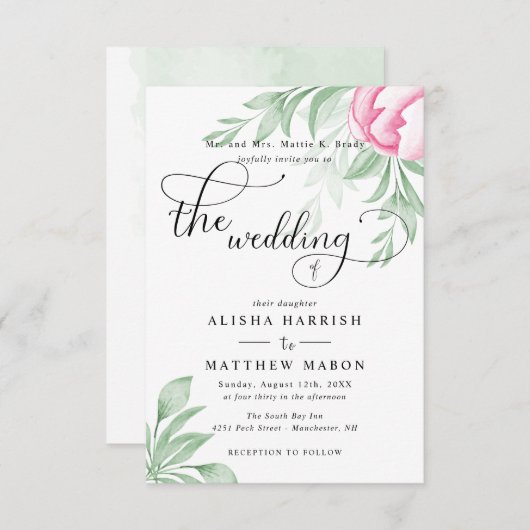 Invitation Budget Simple Eucalyptus Feuille Mariage vert (Devant / Derrière)