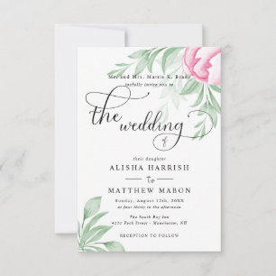 Invitation Budget Simple Eucalyptus Feuille Mariage vert