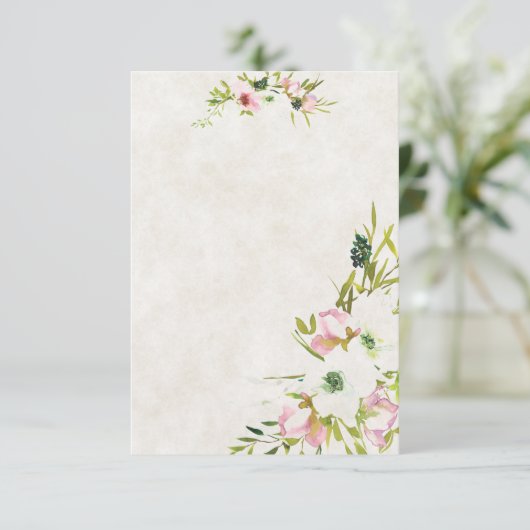 Invitation Budget simple Mariage floral rose et blanc (Debout devant)