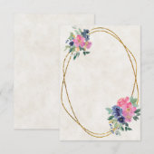 Invitation Budget simple Mariage floral rose et bleu (Devant / Derrière)