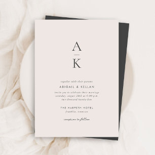 Invitation Budget Simple Moderne Crème Gris Mariage Monogramm