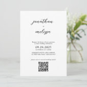 Invitation Budget Simple Moderne Script QR code Mariage photo (Debout devant)