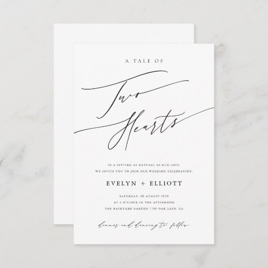 Invitation Budget Simple Noir et Blanc Mariage intemporel (Devant / Derrière)