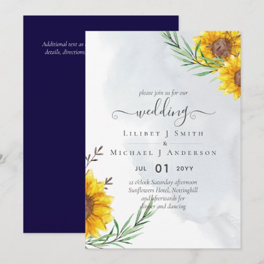 Invitation Budget Sunflowers Rustic Woodland Garden Mariage (Devant / Derrière)