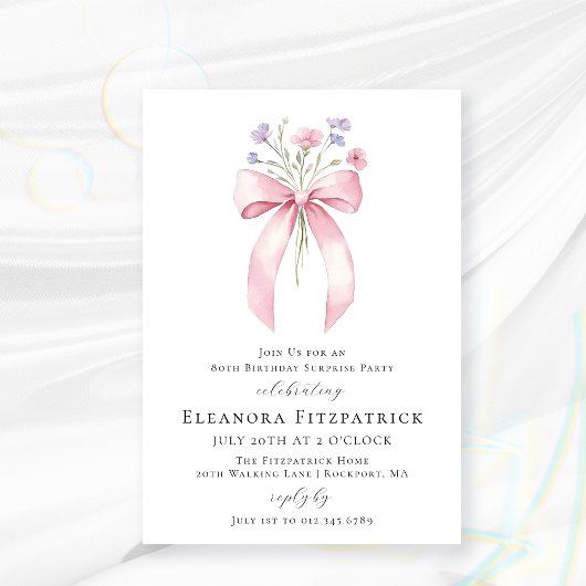 Invitation BUDGET SURPRISE PARTY 80e anniversaire Bow Invitat