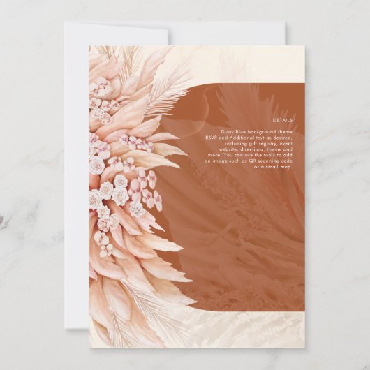 Invitation BUDGET Terracotta Coral Pampas Grass Mariage (Dos)