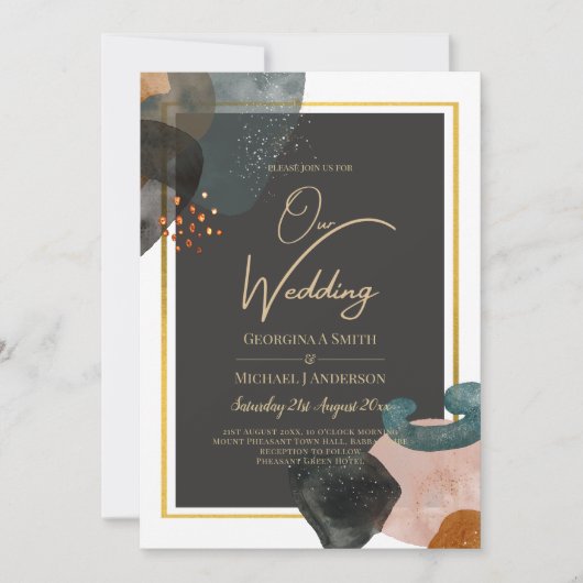 Invitation BUDGET Tones de Terre Mariage Abstrait (Devant)