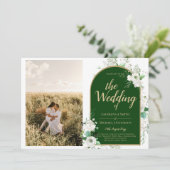 Invitation Budget Tout-en-1 Roses blanches Mariage vert Code  (Debout devant)