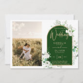 Invitation Budget Tout-en-1 Roses blanches Mariage vert Code  (Devant)