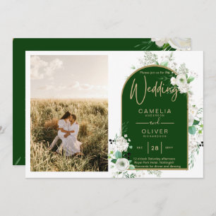 Invitation Budget Tout-en-1 Roses blanches Mariage vert Code 