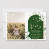 Invitation Budget Tout-en-1 Roses blanches Mariage vert Code  (Devant)